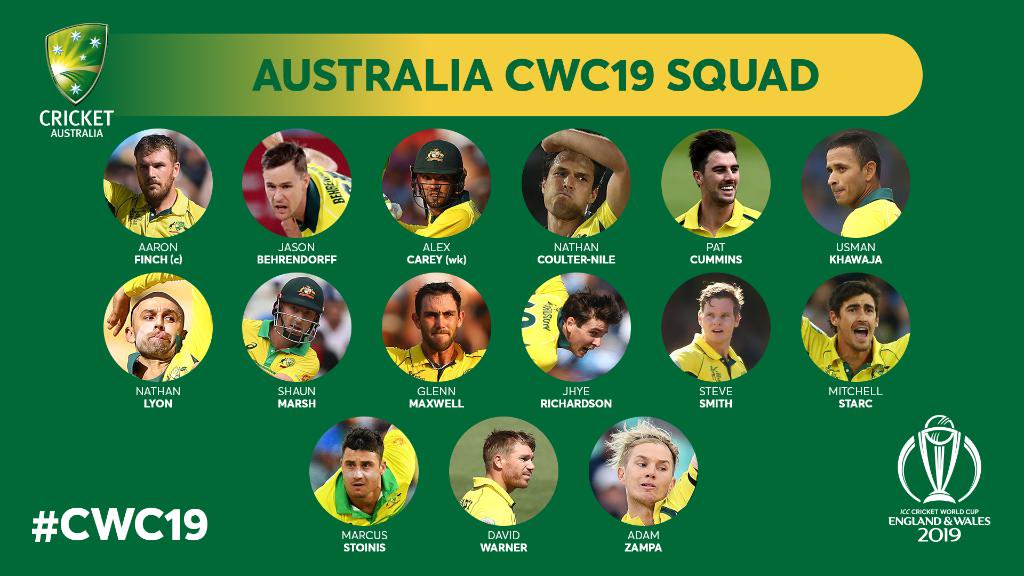 Austrailan team for world cup 2019